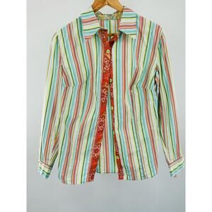 Women's Striped Button-Down Shirt - Medium‎ long sleeve BoHo 70’s Style
